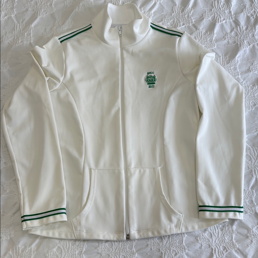 Loeuf Poche Women's White Jacket with Green Accents